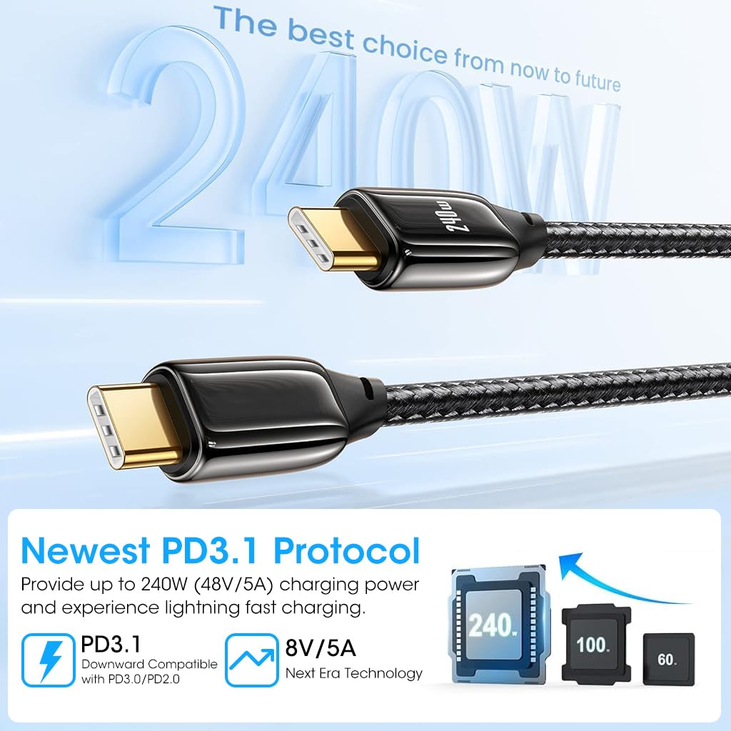 Verilux 6.6ft Type C to Type C Cable, Type C Cable with LCD Display Support PD 240W Fast Charging & Data Transfer TYPE-C to TYPE-C Cable Compatible with MacBook Pro/iPad Pro/iPad Air/GalaxyS20 Verilux 6.6ft Type C to Type C Cable, Type C Cable with LCD Display Support PD 240W Fast Charging & Data Transfer TYPE-C to TYPE-C Cable Compatible with MacBook Pro/iPad Pro/iPad Air/GalaxyS20